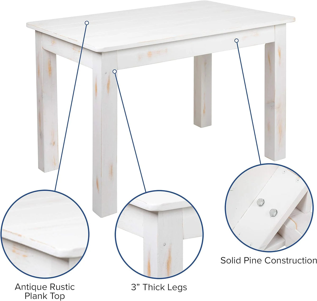46" X 30" Rectangular Antique Rustic White Solid Pine Dining Table Q58488
