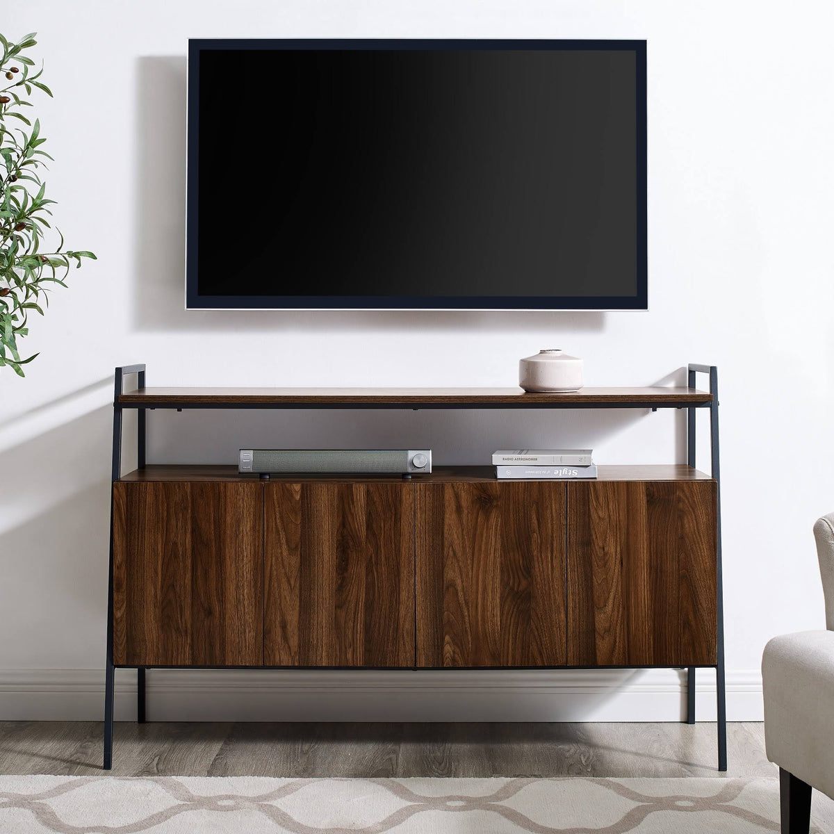 52-Inch Modern TV Stand Console Dark Walnut P353