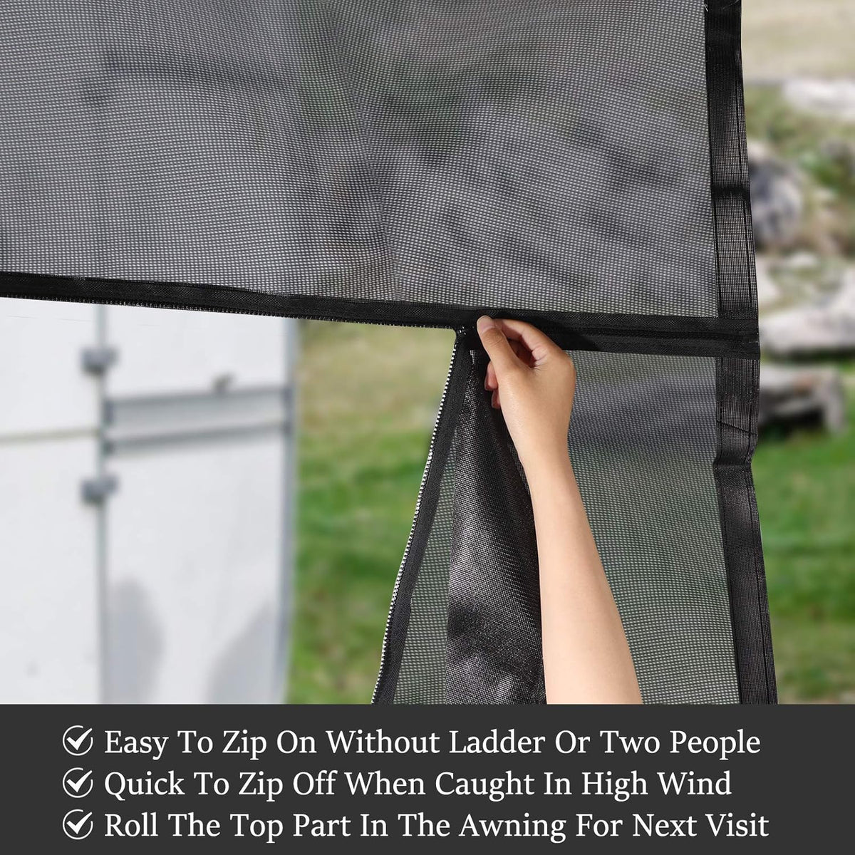 Black Mesh UV Blocker RV Awning Sun Shade Screen 15' x 9' A994621