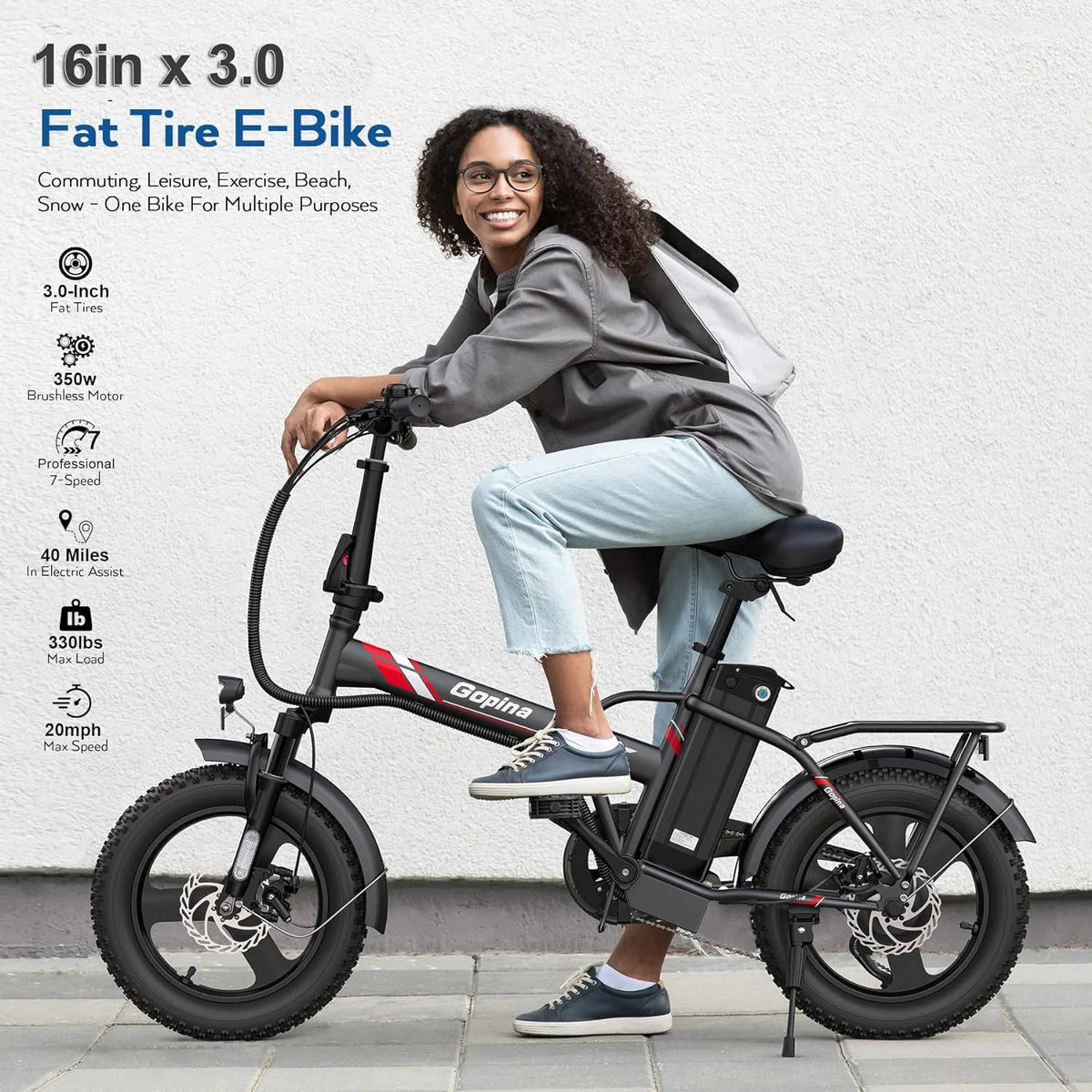 350W Folding Electric Bike 16 x 3.0 Fat Tire B682