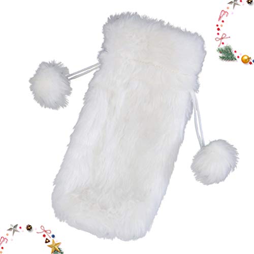 White Faux Fur Drawstring Wine Bottle Cover Bag M6018