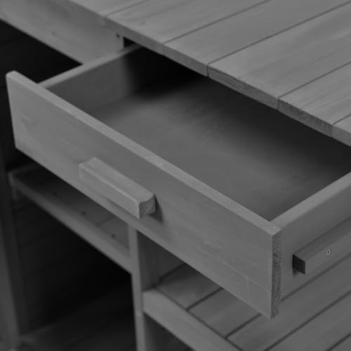 66" Wooden Potting Bench with Drawers Cabinet and Shelves A743794