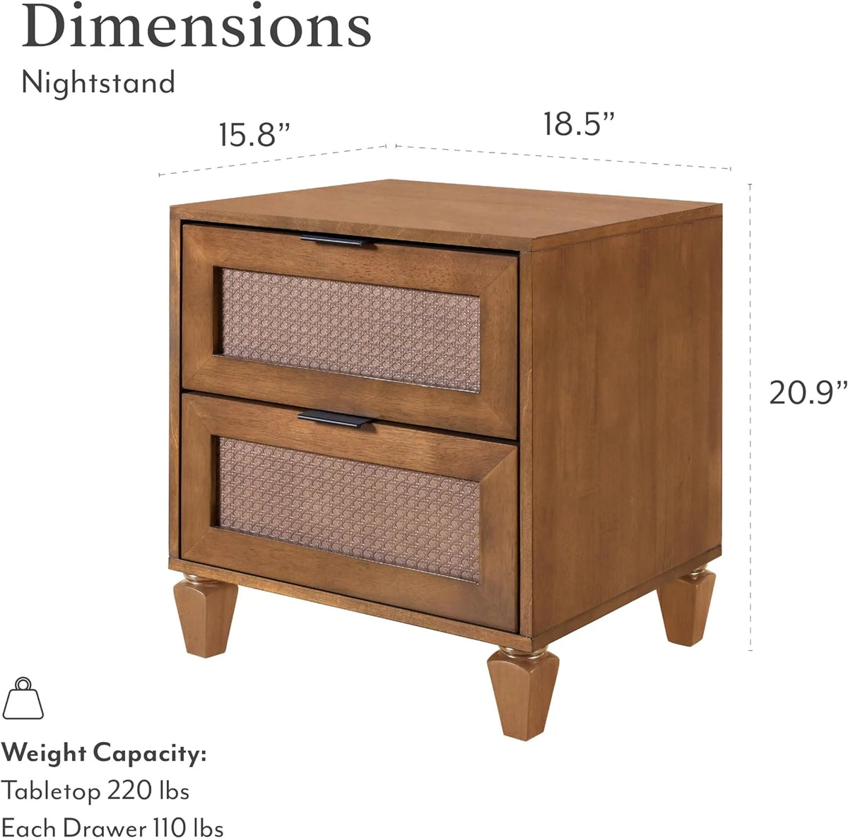 Walnut Rattan 2-Drawer Nightstand I64561