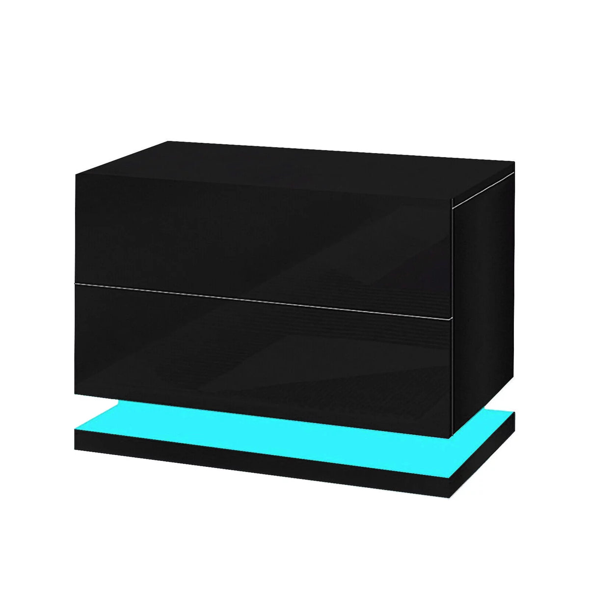Black High Gloss 2 Drawer Wooden Nightstand O686