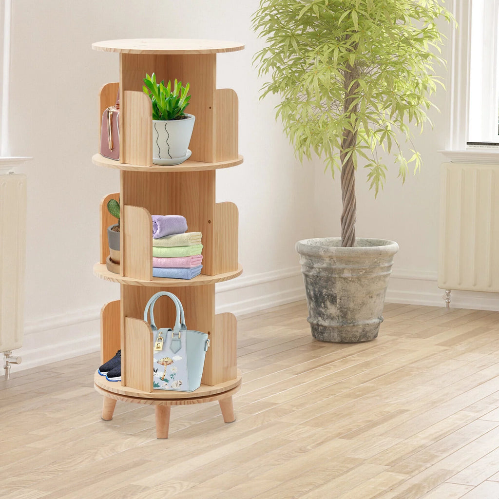 3 Layer 360 Rotating Solid Wood Bookshelf W5906