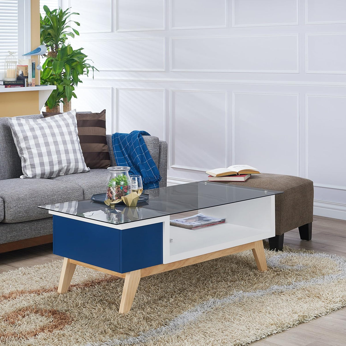 Mid-Century Coffee Table with Glass Top H483