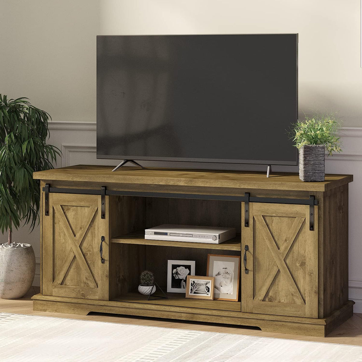 58'' Rustic TV Stand with Sliding Barn Doors T301781