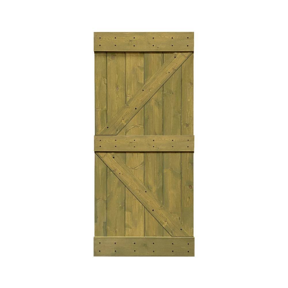 36 in. x 84 in. Solid Jungle Green Stained Pine Wood Interior Sliding Barn Door Slab W70452