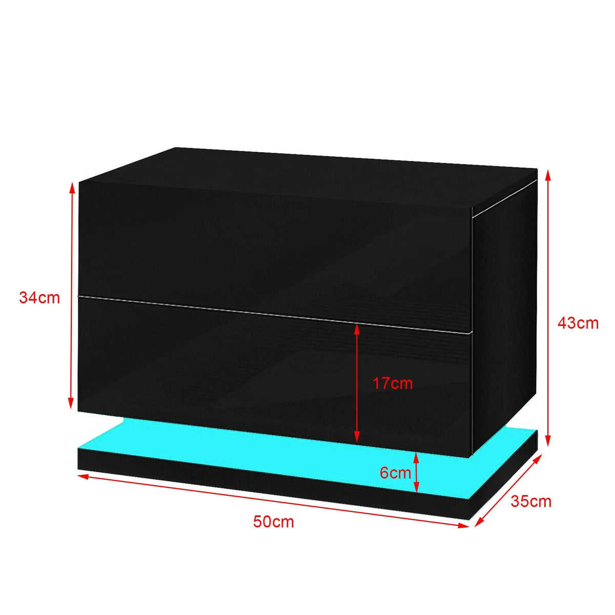Black High Gloss 2 Drawer Wooden Nightstand O686