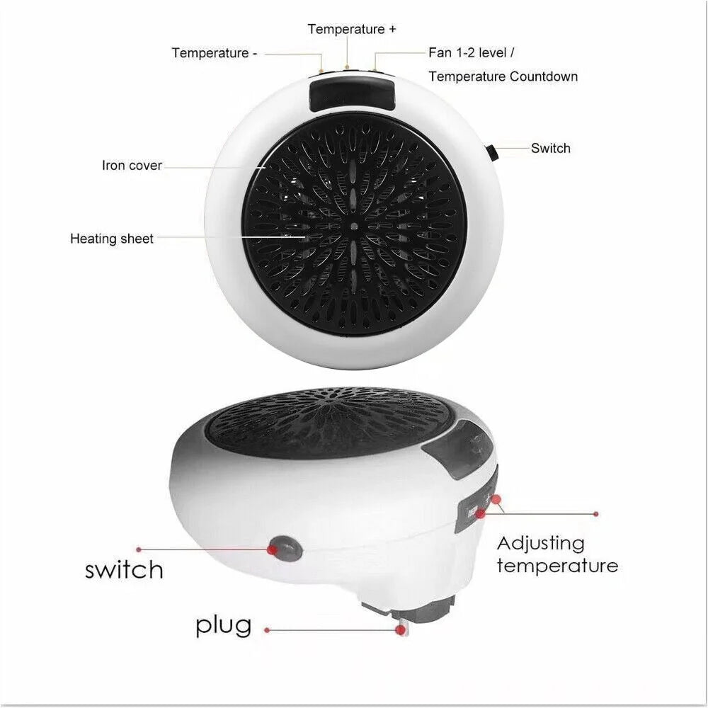 900W Plug-in Electric Heater Fan with Remote Timer R866909
