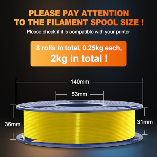 250g PLA Filament 1.75mm 8 Rolls Multicolor Y24091