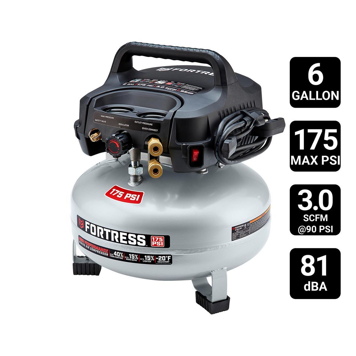 6 Gallon 175 PSI Oil-Free Pancake Air Compressor Y550