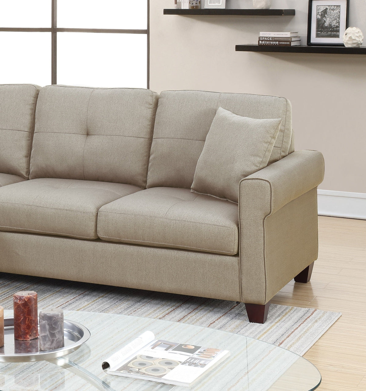 Beige Tufted Cushion Sectional Sofa Chaise T88587