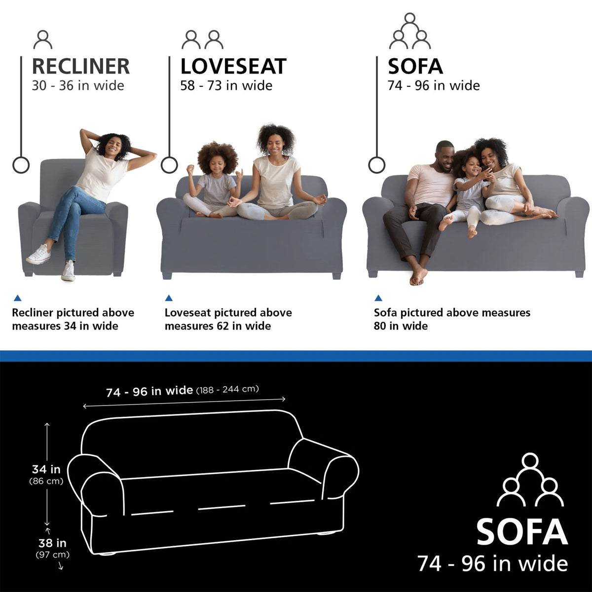 Blue Chenille Stretch-to-Fit Sofa Slipcover I892