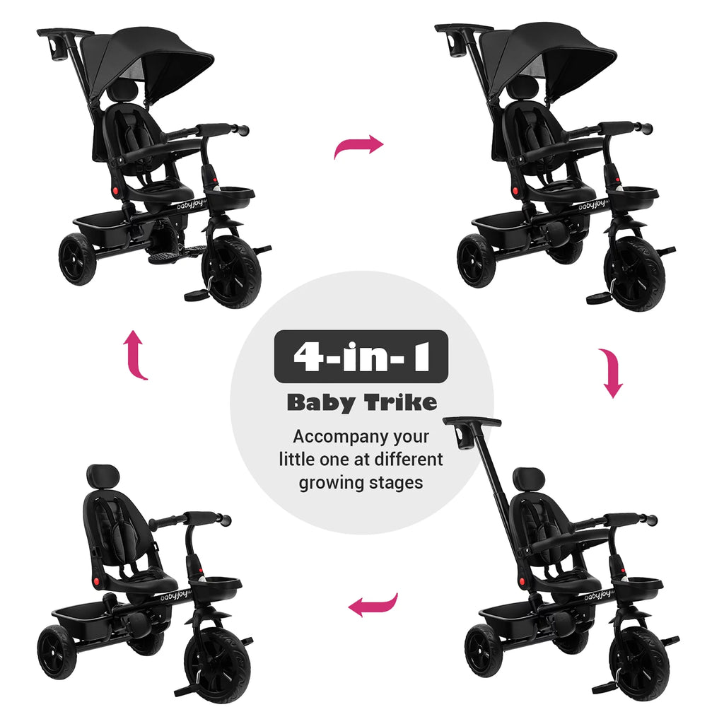 4-in-1 Toddler Tricycle with Adjustable Push Handle F93593