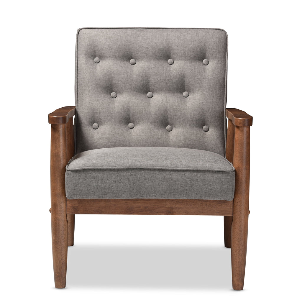 Grey Fabric Upholstered Wooden Lounge Chair Y7759