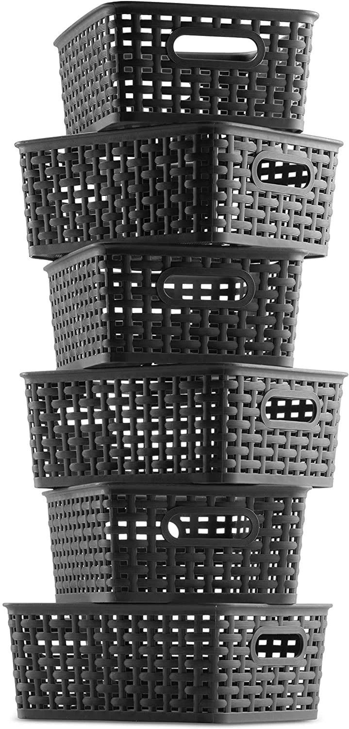 Set of 6 Plastic Storage Baskets with Cutout Handles Z693