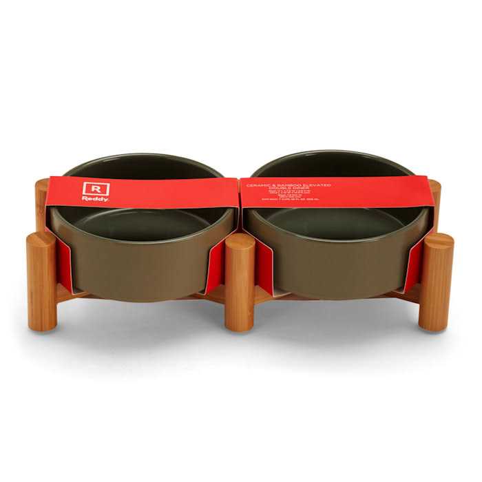 Ceramic & Bamboo Elevated Dog Double Diner B68012