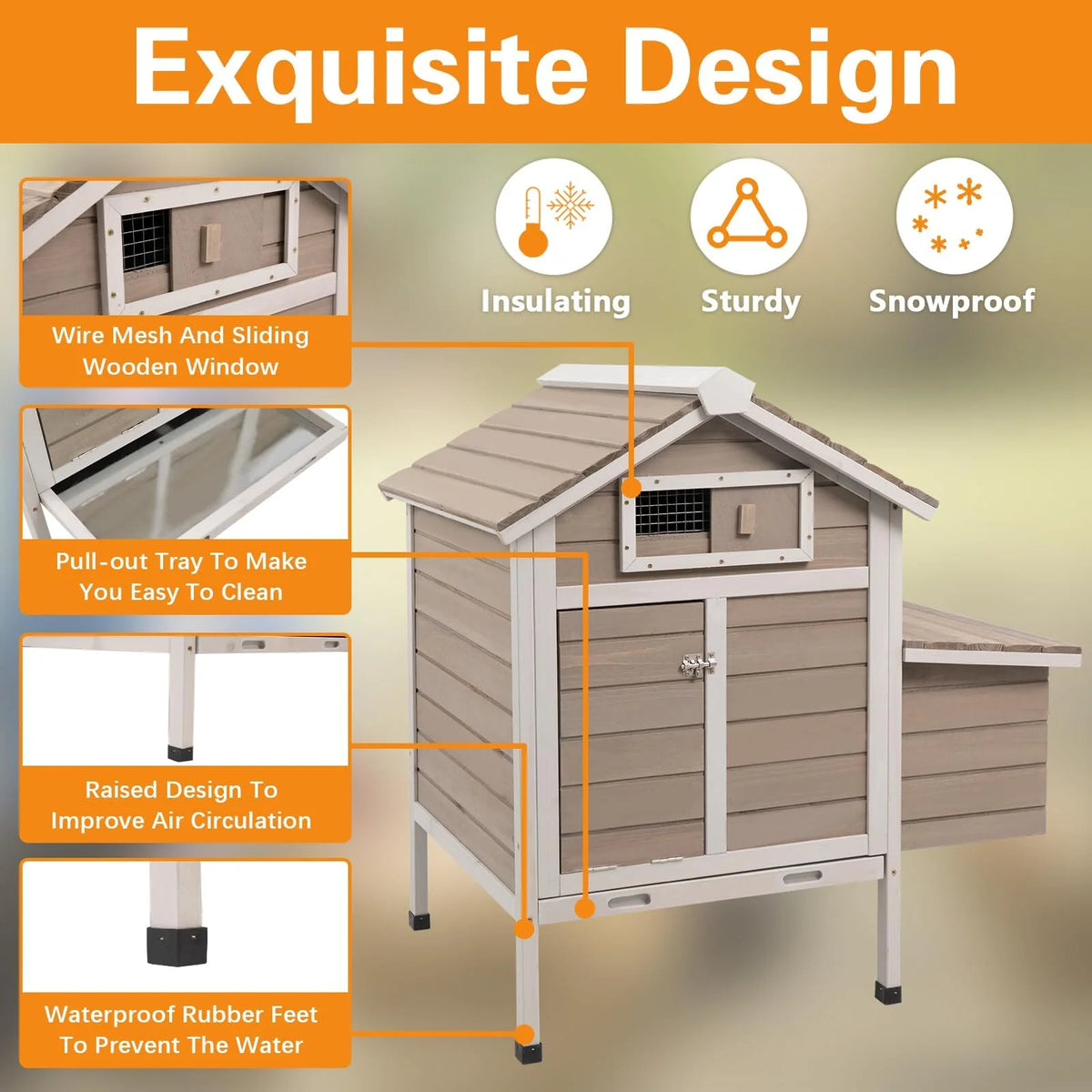 Grey Wooden Chicken Coop with Nesting Box and Ramp P539633