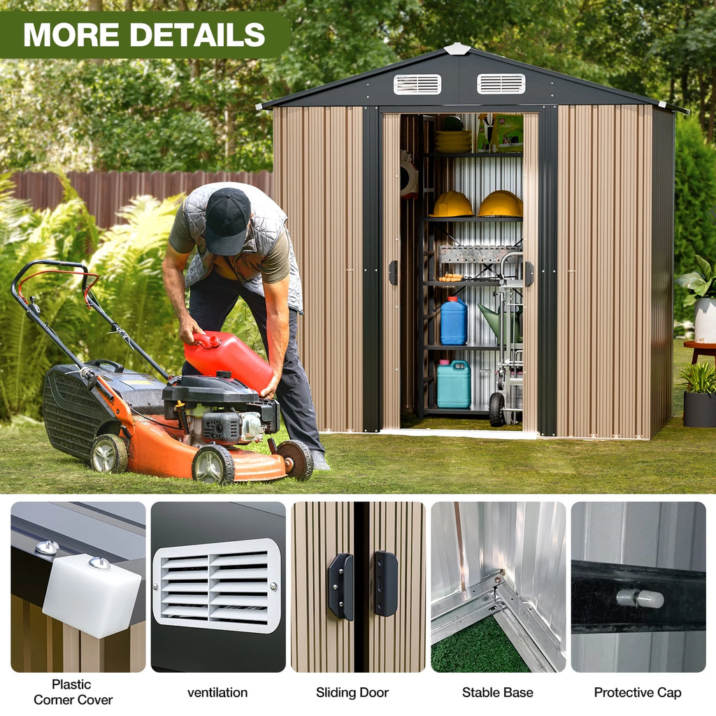 6 x 4 FT Waterproof Metal Outdoor Storage Shed F5684