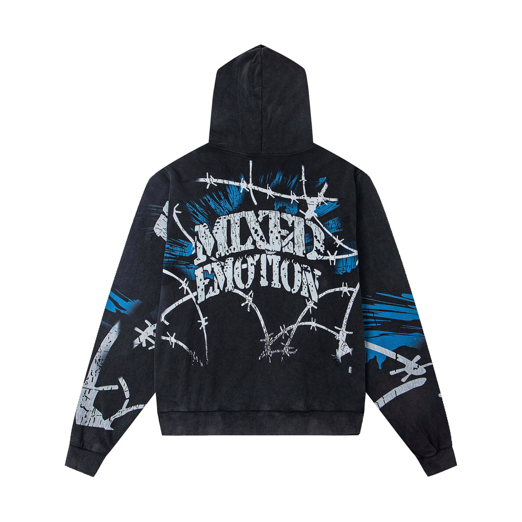 Mixed Emotions Dark Warrior Art Zip Up Hoodie Punk Streetwear Jacket