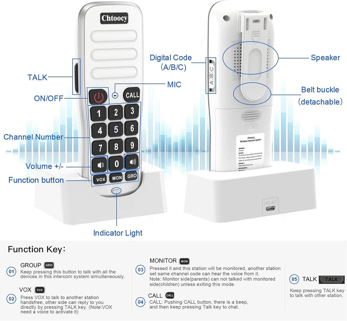 Rechargeable Wireless Intercom System 5280 Feet 10 Channel 4 Packs White A115113