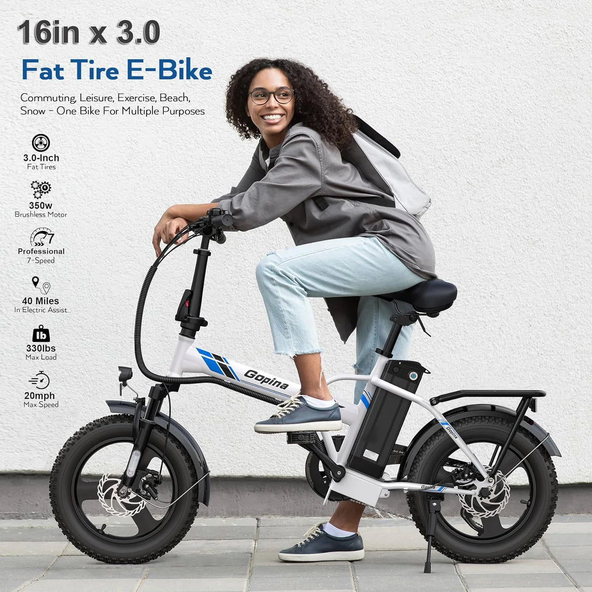 350W Folding Electric Bike 16 x 3.0 Fat Tire B682