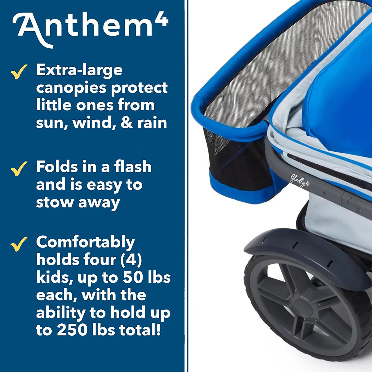 4-Seater Wagon Stroller with Rugged Wheels and Removable Canopy Y406388