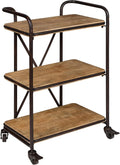 Wood and Metal 3 Tiered Rolling Bar Cart M416672