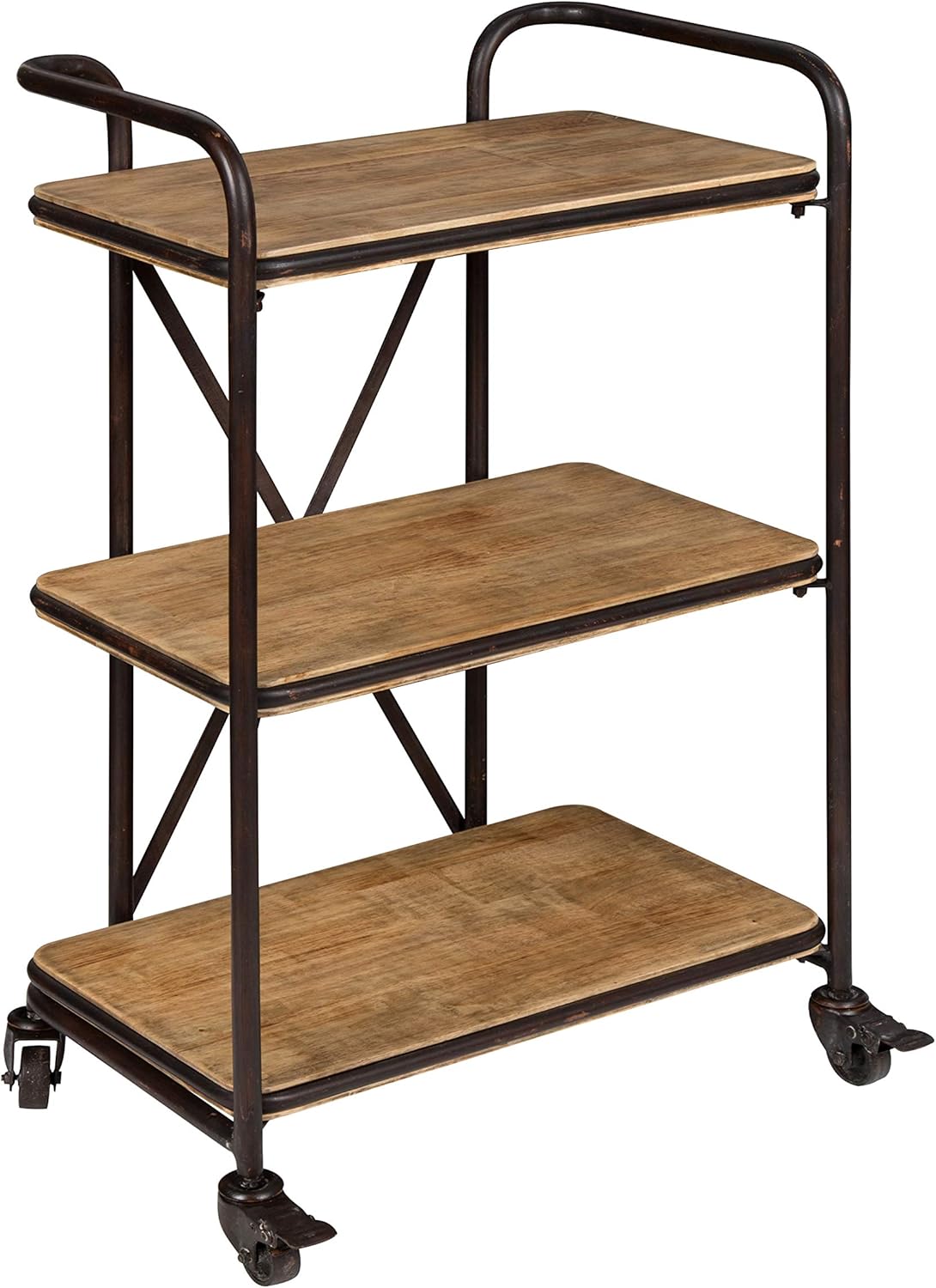 Wood and Metal 3 Tiered Rolling Bar Cart M416672