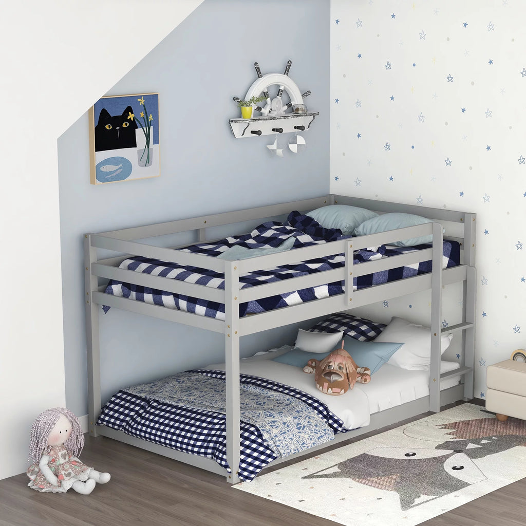 Gray Wood Twin over Twin Bunk Bed with Ladder and Guard Rails W993698