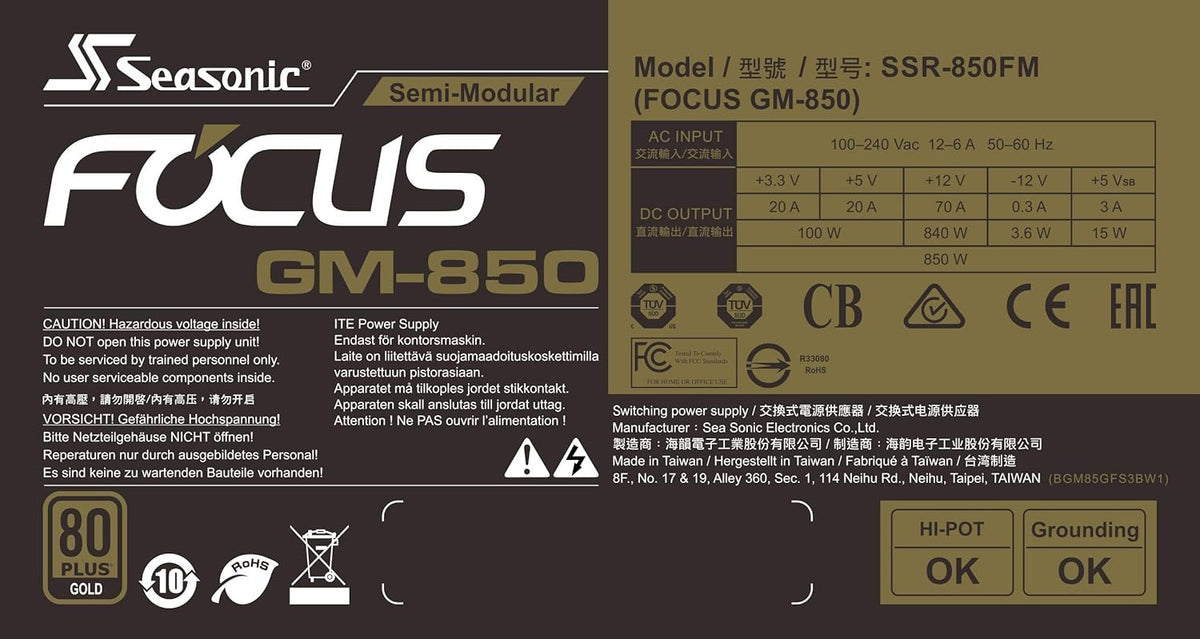 850W 80+ Gold Semi-Modular Power Supply K3801