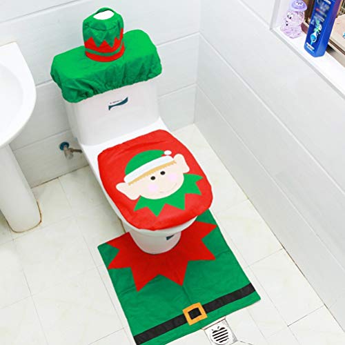 3 Pcs Christmas Toilet Seat Cover and Rug Set U137