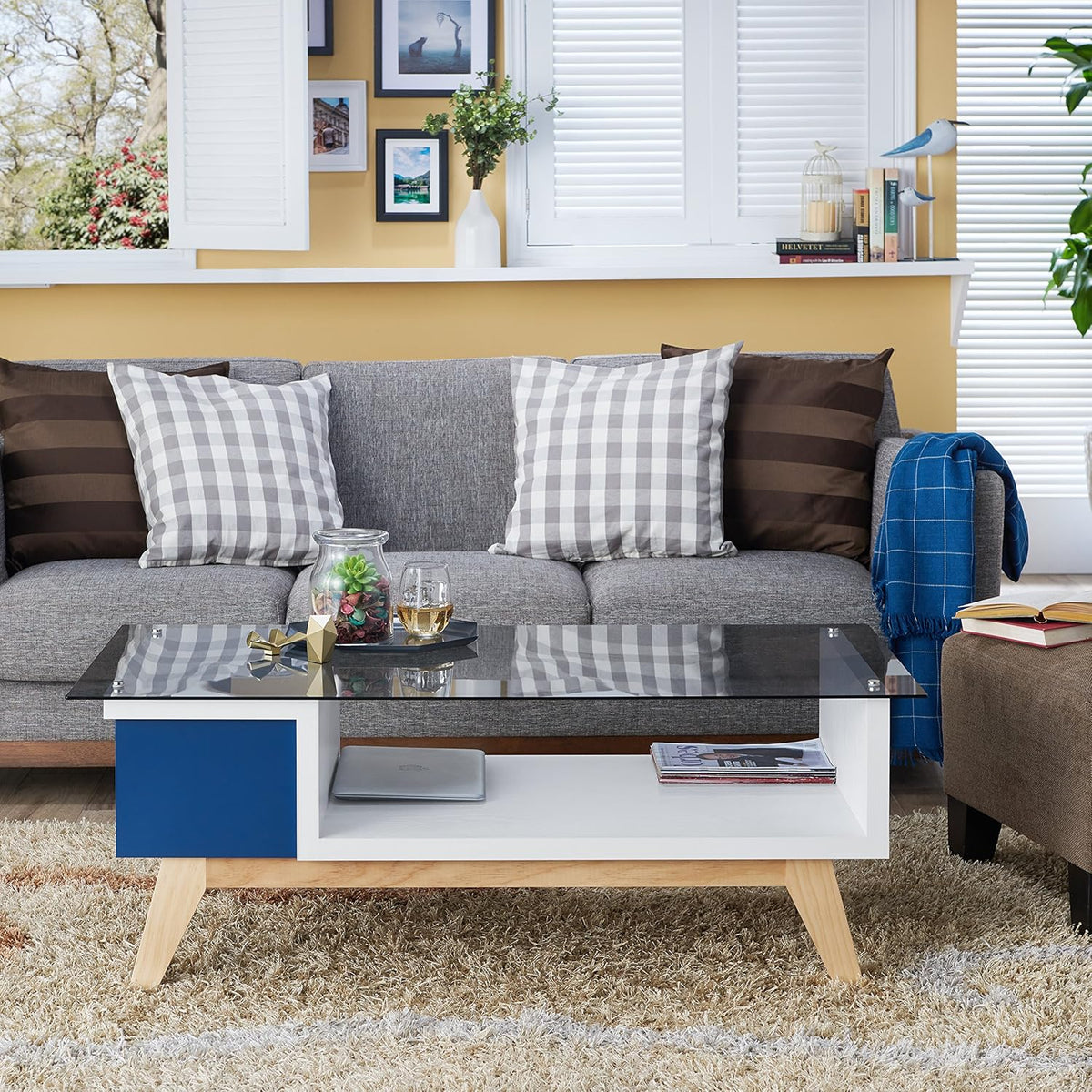 Mid-Century Coffee Table with Glass Top H483
