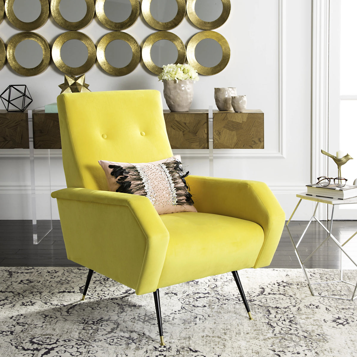 Yellow Velvet Accent Chair I1676
