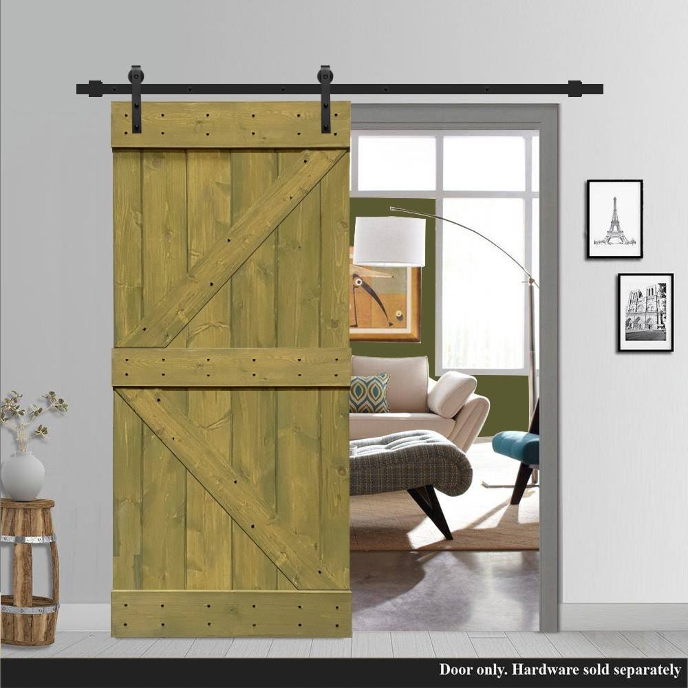 36 in. x 84 in. Solid Jungle Green Stained Pine Wood Interior Sliding Barn Door Slab W70452