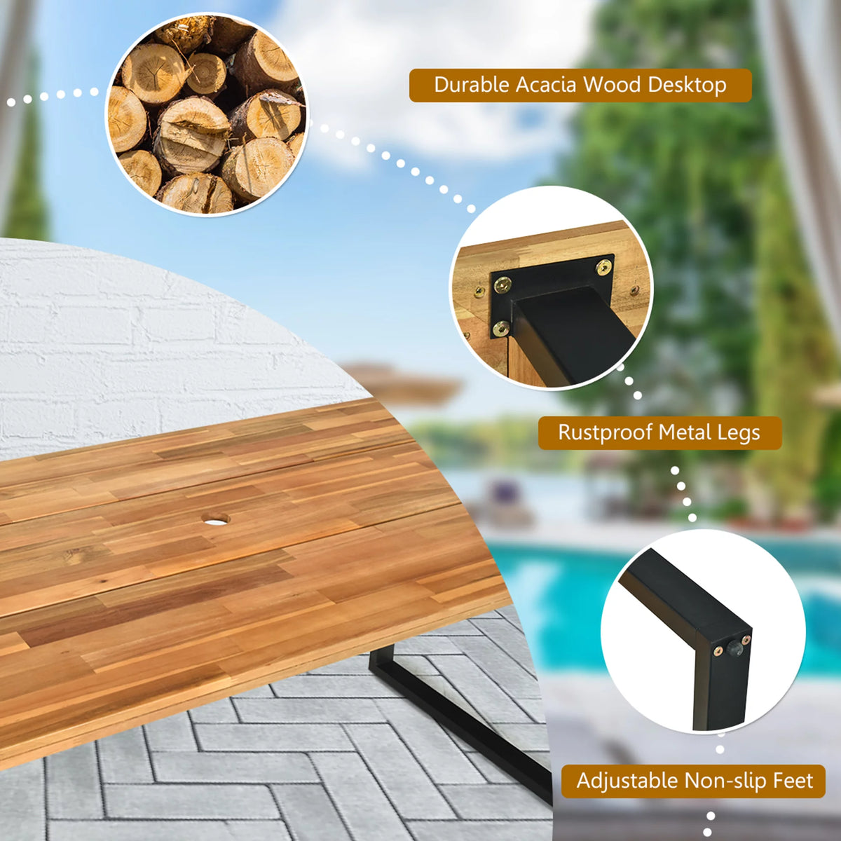 7 Pc Patio Dining Set with Umbrella Hole V809