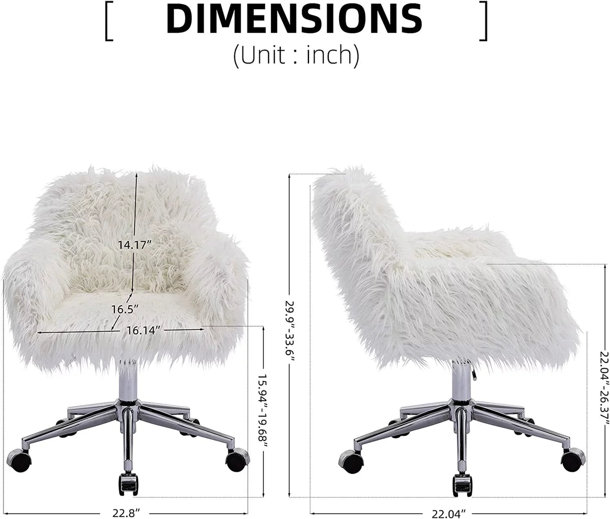 White Faux Fur Upholstered Swivel Vanity Chair K277