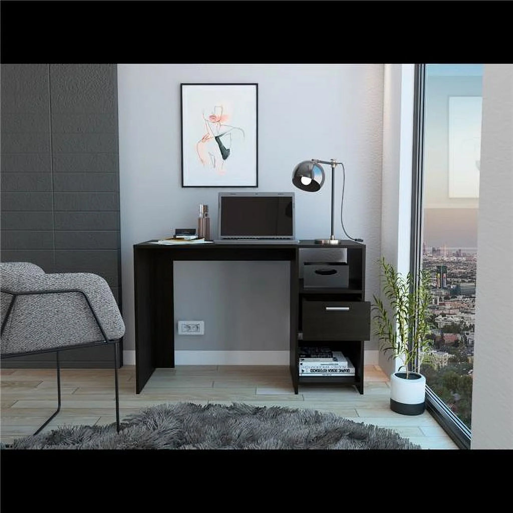 Black Computer Desk with 1 Drawer and 2 Shelves L1688