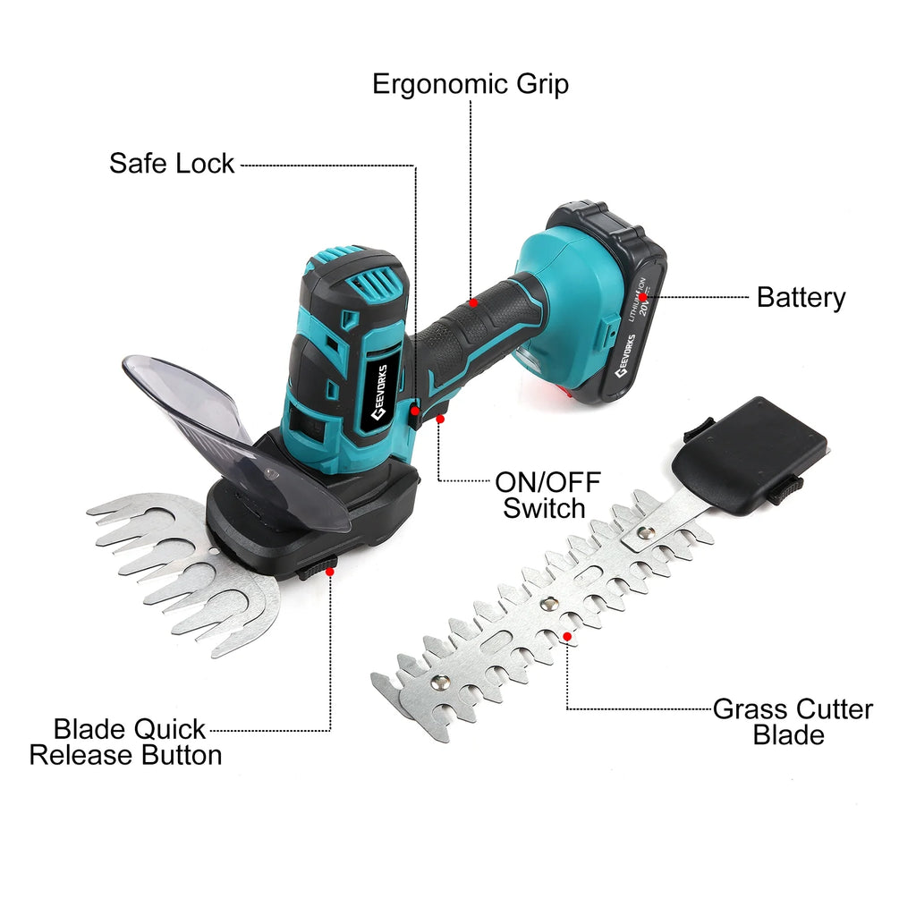 20V Cordless Grass Shears and Hedge Trimmers with 2pcs 2000mAh Battery Pack D90886