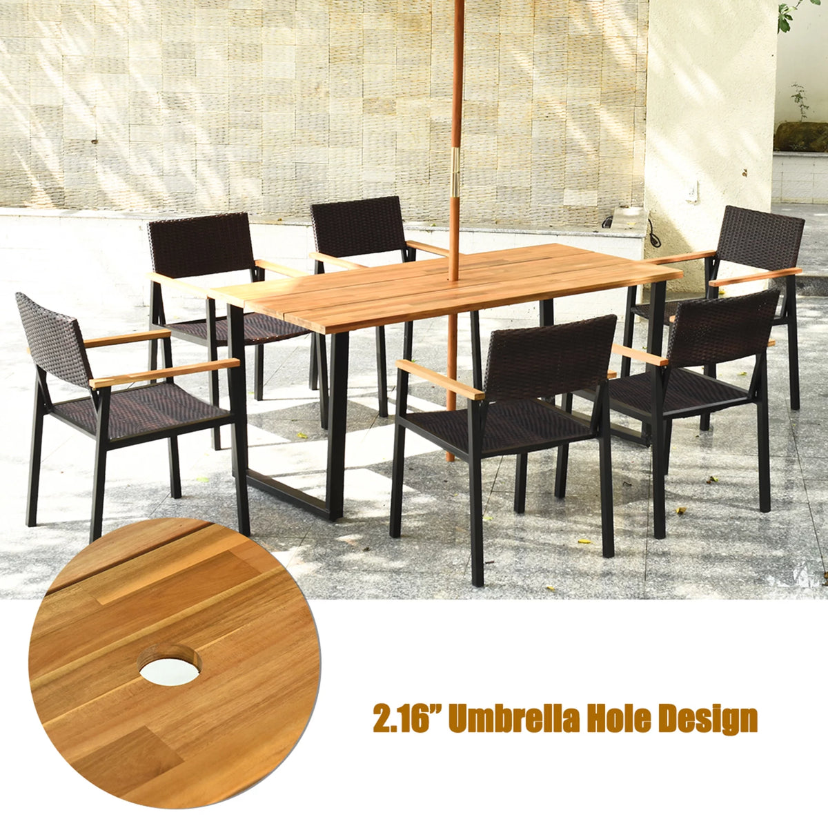 7 Pc Patio Dining Set with Umbrella Hole V809