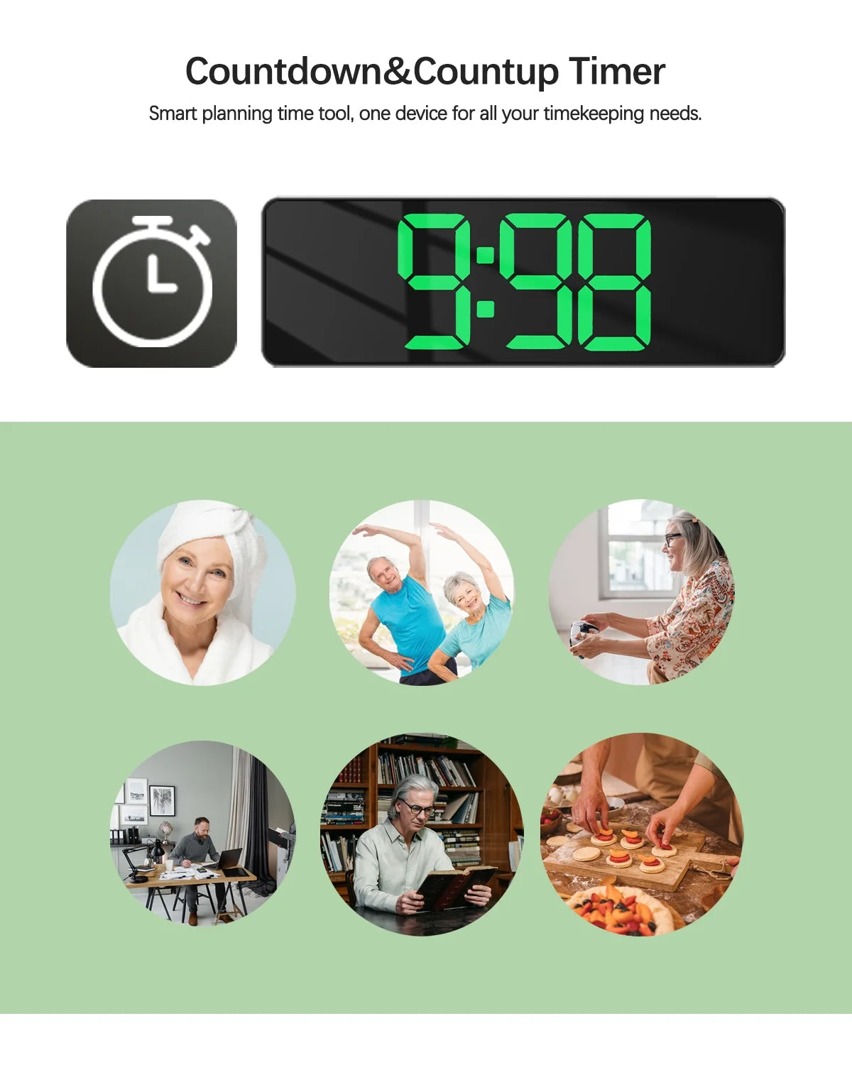 Digital Wall Clock with Large LED Display, Loud Alarm, Remote Control H8634