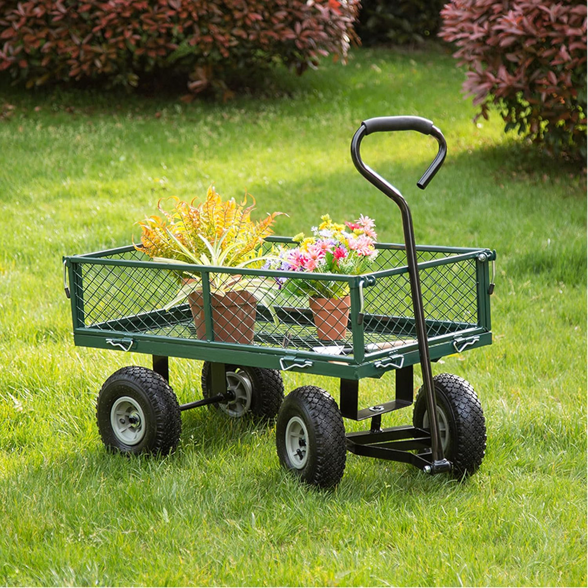 Heavy Duty Mesh Steel Garden Cart with Removable Sides, 550-lbs. Capacity, Green F111325