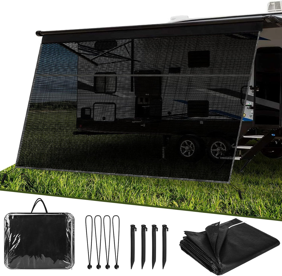 8'X15' Black Mesh RV Awning Sun Shade Screen D4748