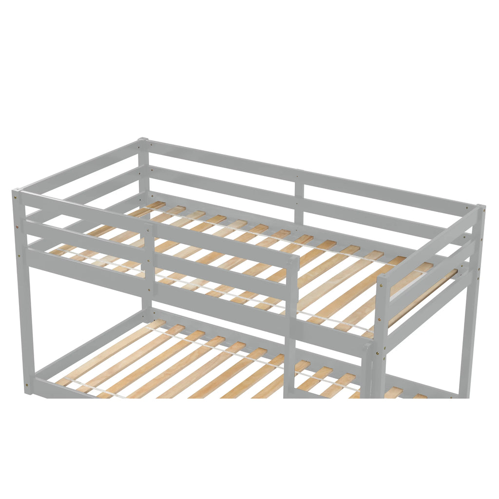 Gray Wood Twin over Twin Bunk Bed with Ladder and Guard Rails W993698