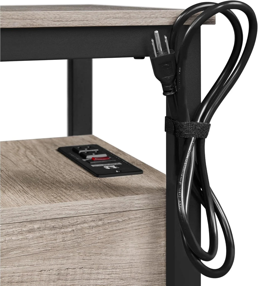 Gray Nightstand with Charging Station and Storage Drawers M7447