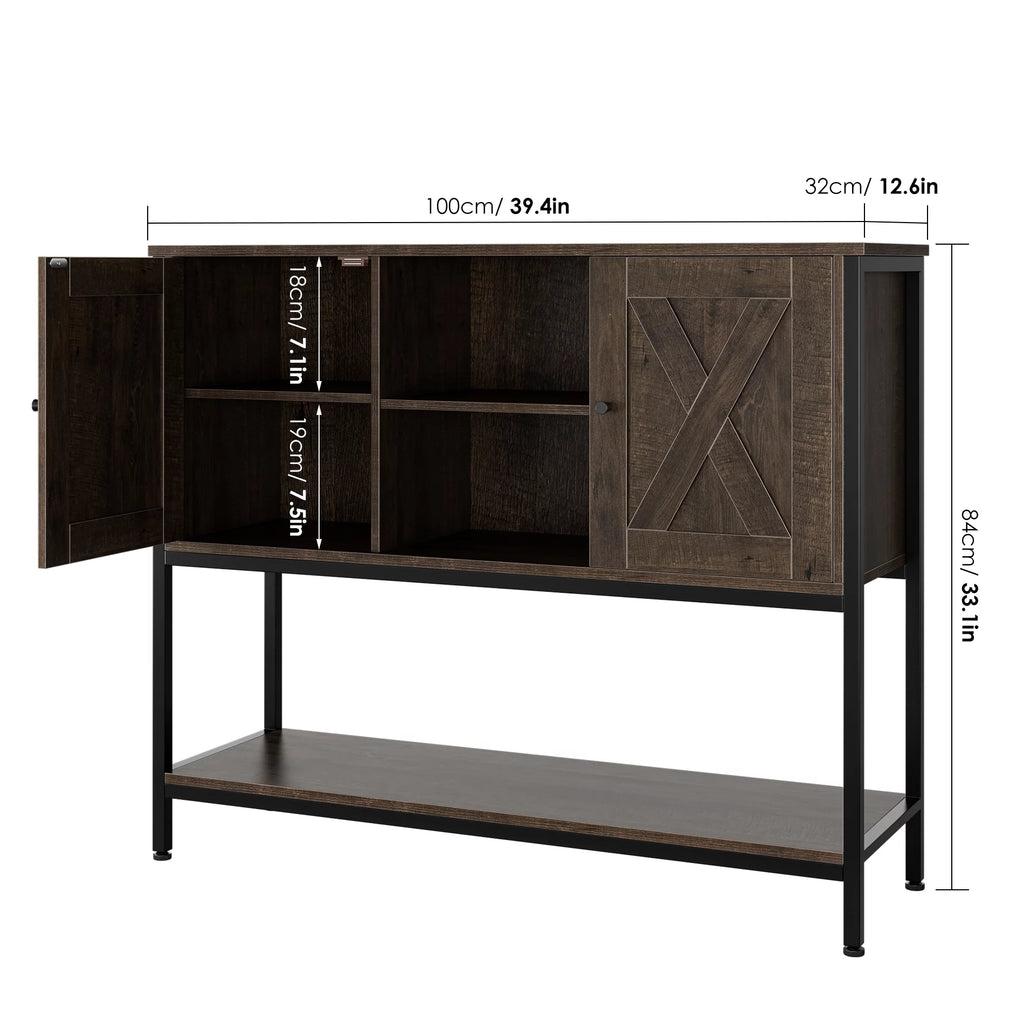 Dark Brown Console Cabinet with Doors and Shelves K9456