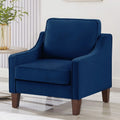 Navy Velvet Upholstered Armchair with Wooden Legs J474690