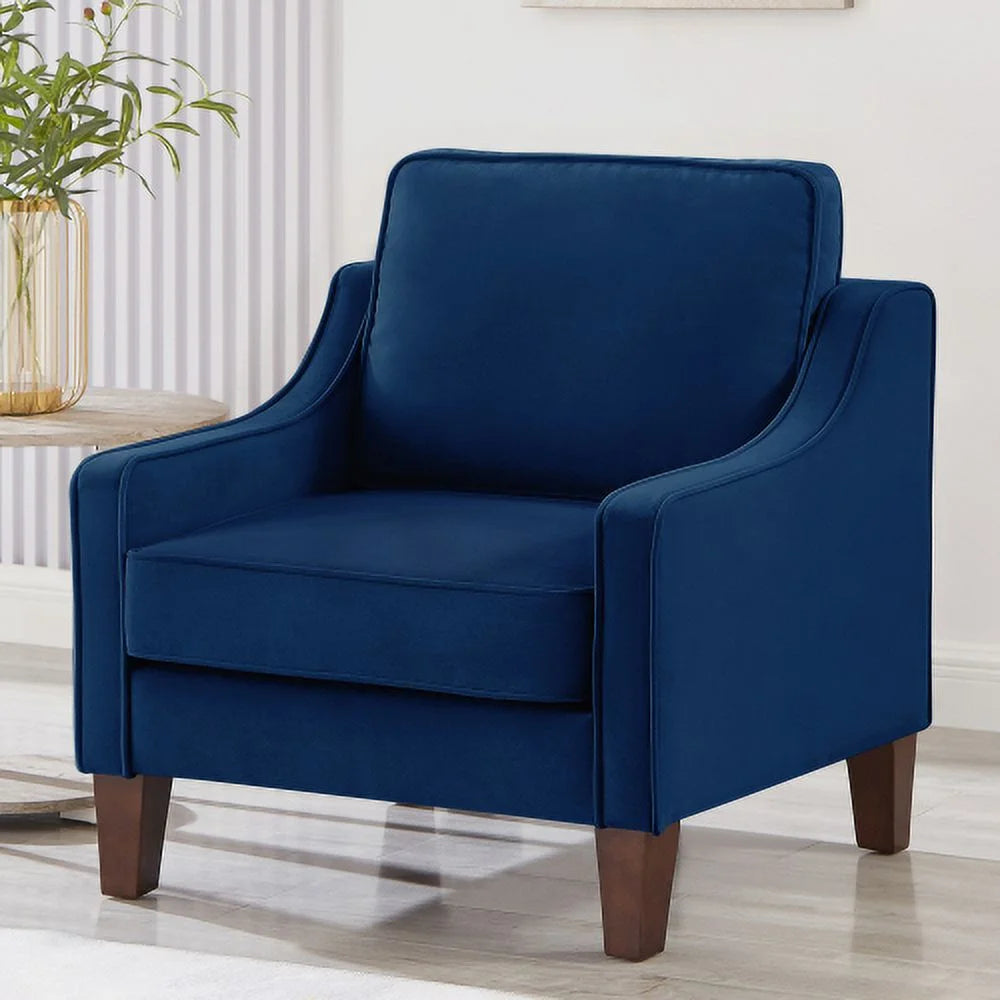 Navy Velvet Upholstered Armchair with Wooden Legs J474690