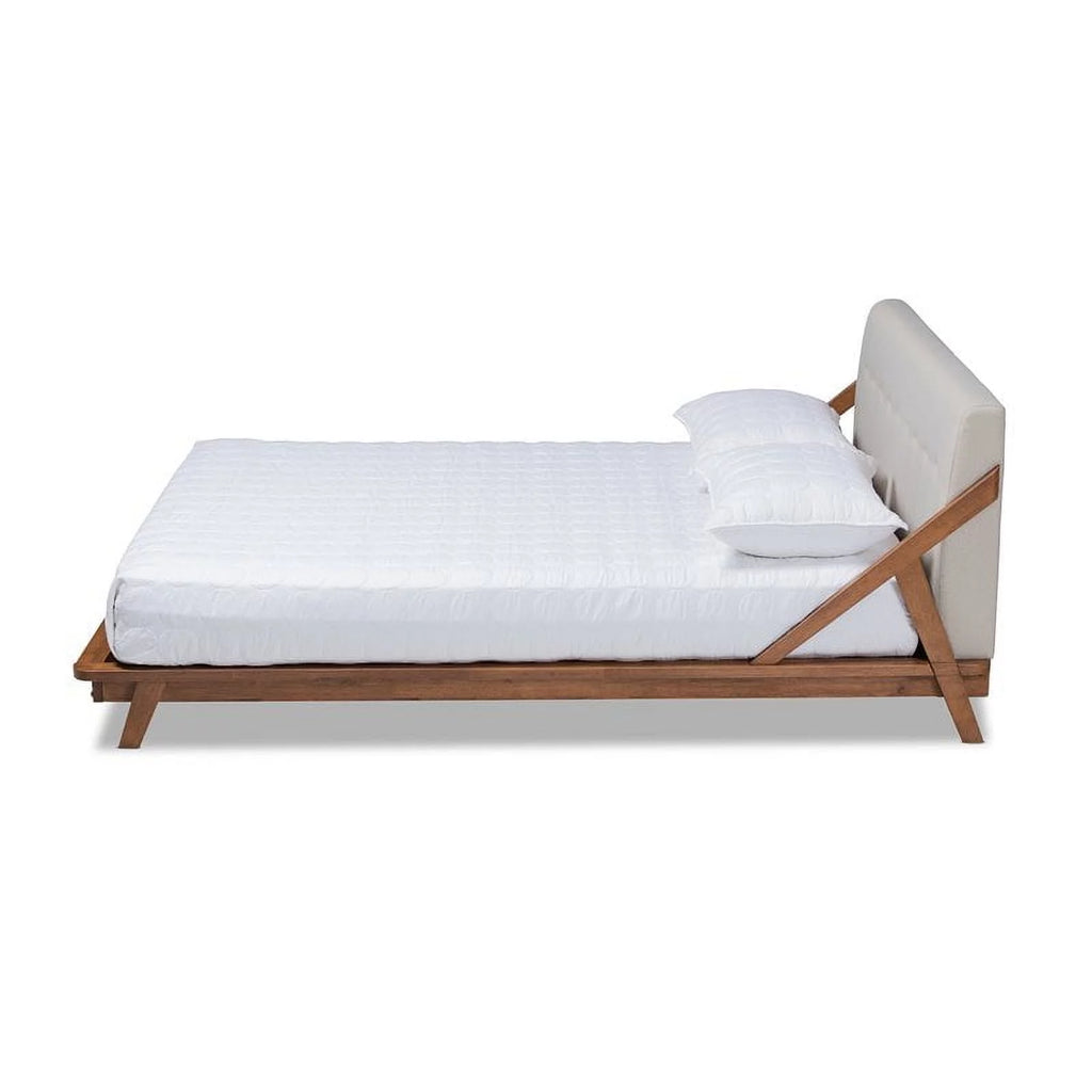King Platform Bed in Light Beige/Walnut Brown C671